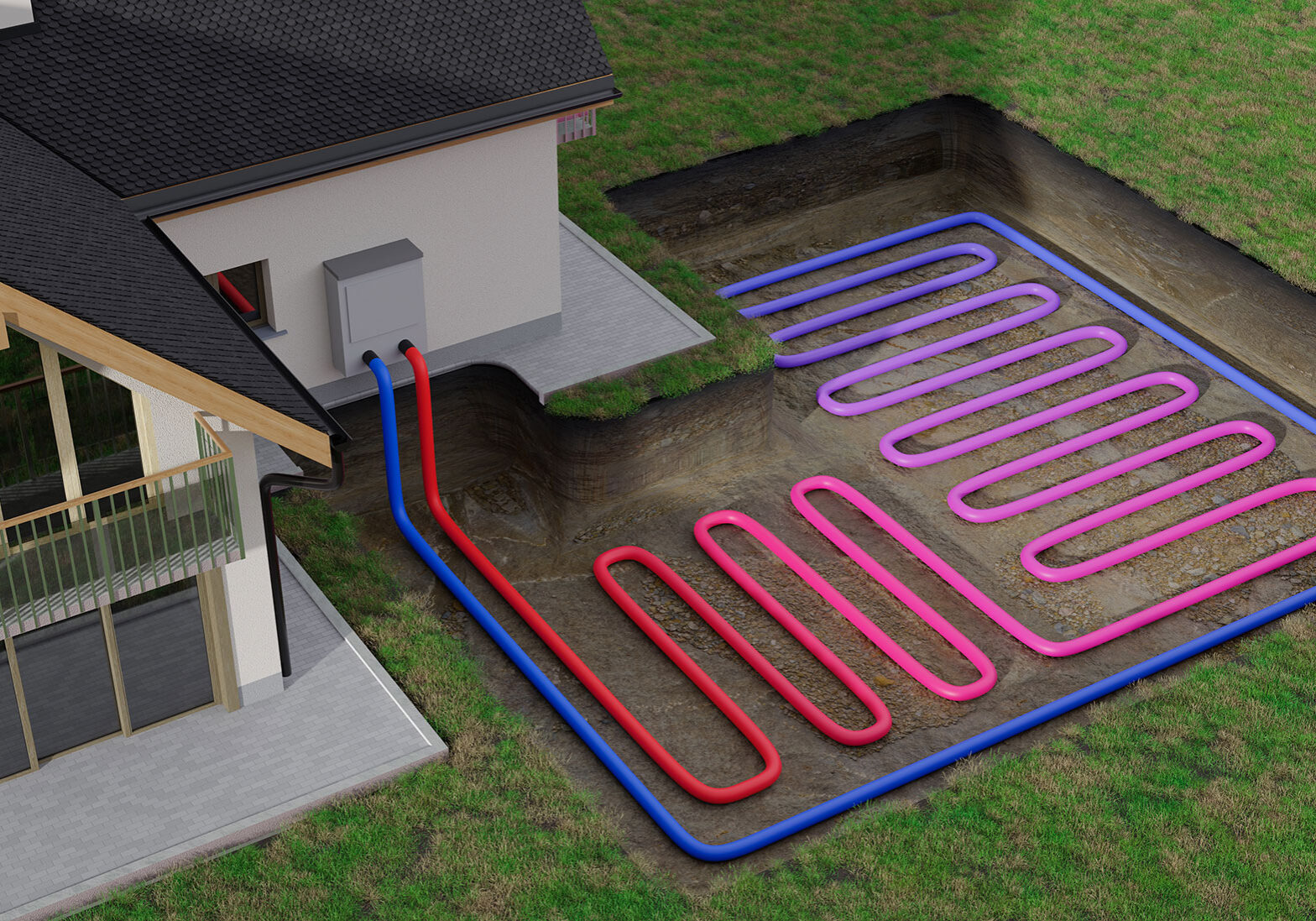 ground-source-heat-pump-system-for-heating-home-with-geothermal-energy